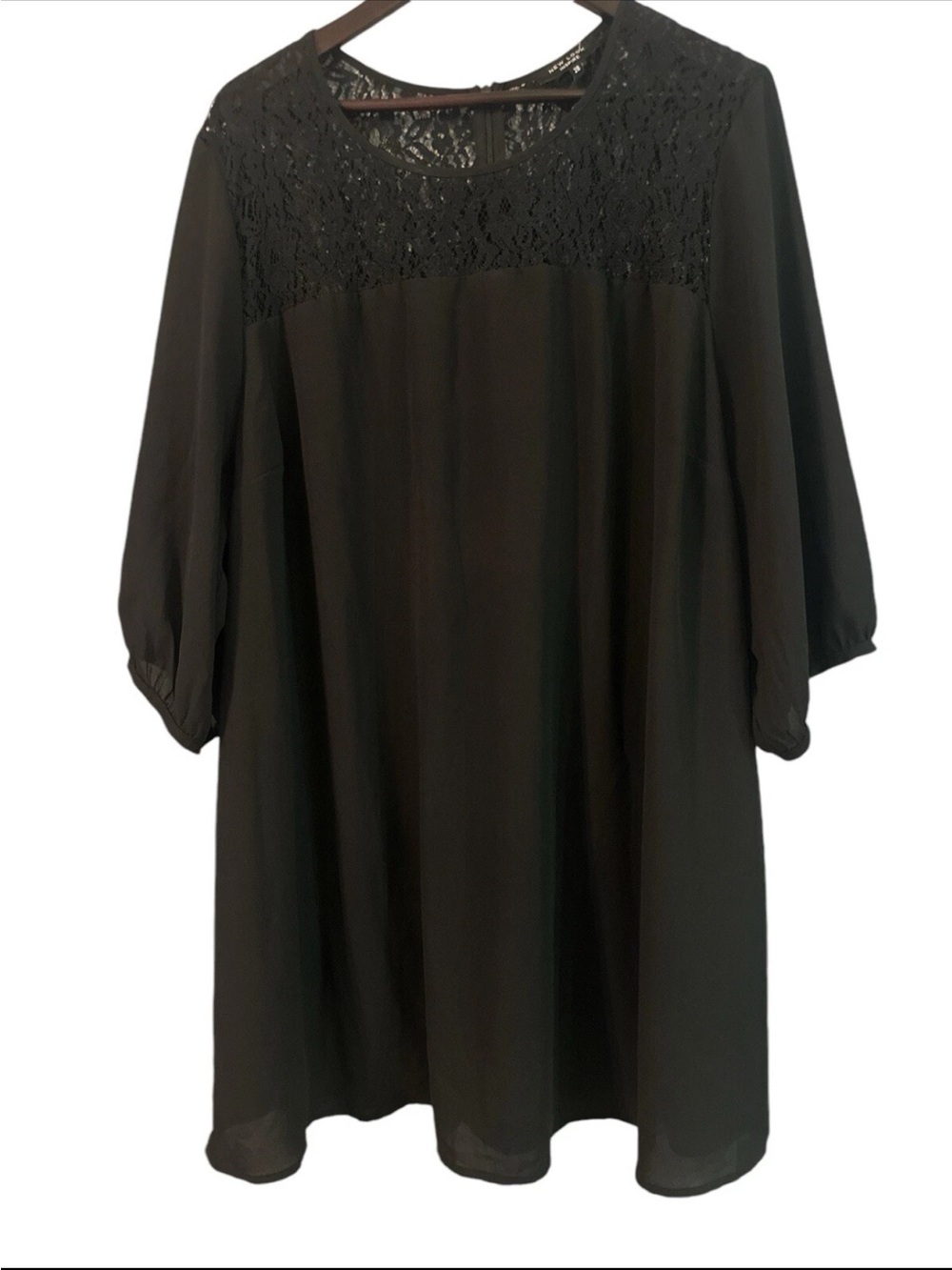 Black Lace Yoke Shift Dress